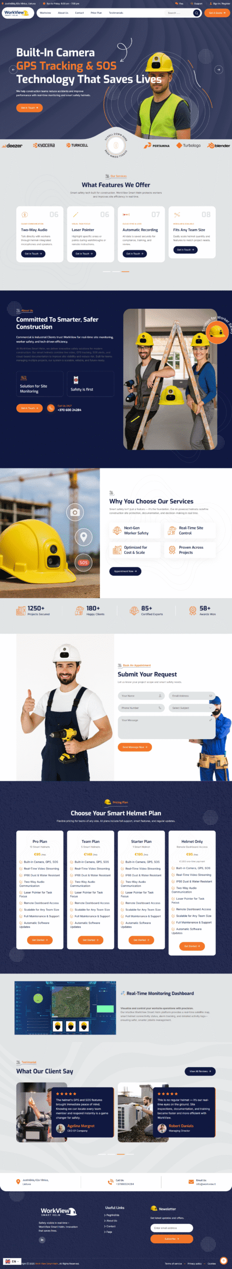 Workview.lt svetainės pradinis puslapis – išmanių šalmų kompanija