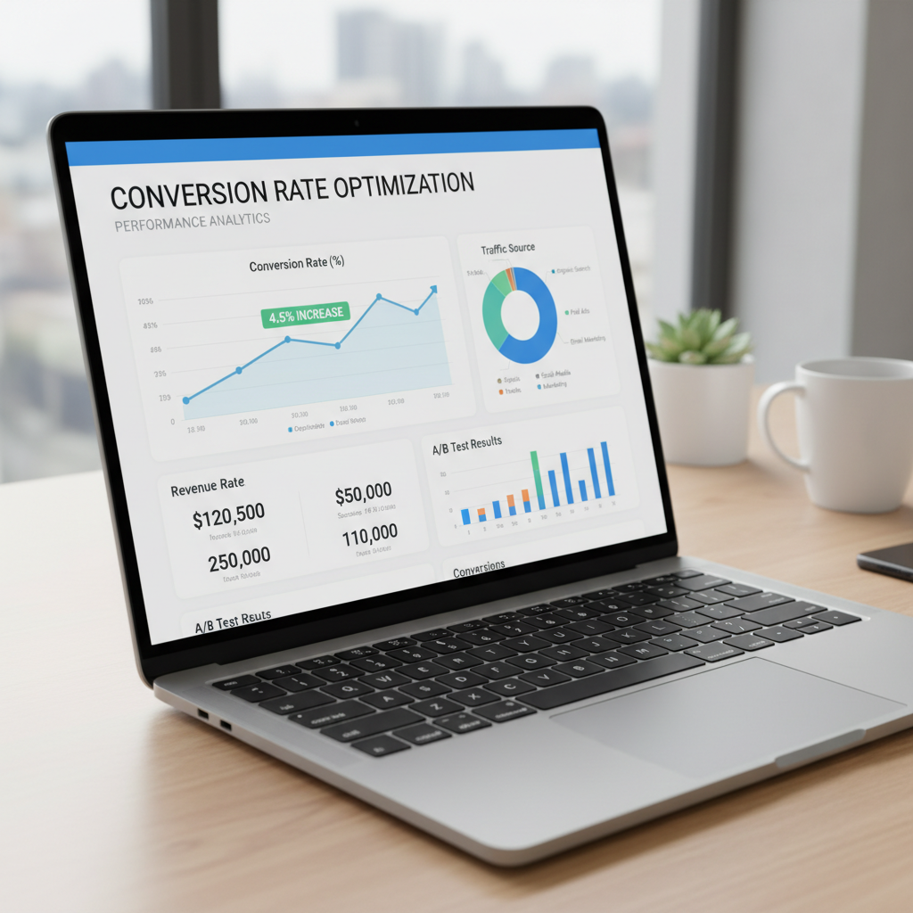 Konversijų optimizavimo analizės diagramos ekrane