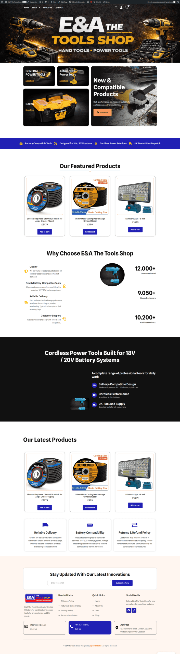 E&A Tools power tools ecommerce website landing page