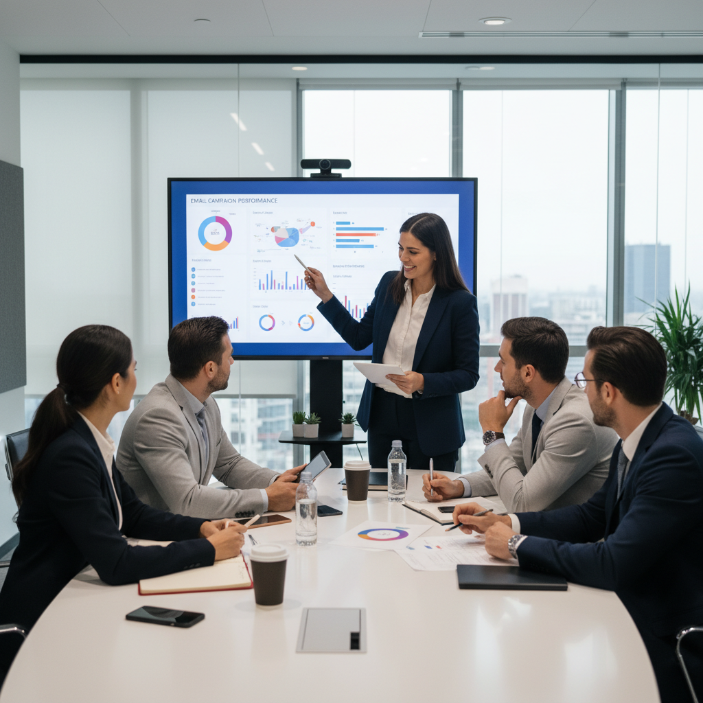 Verslo komanda aptaria el. pašto marketingo strategiją