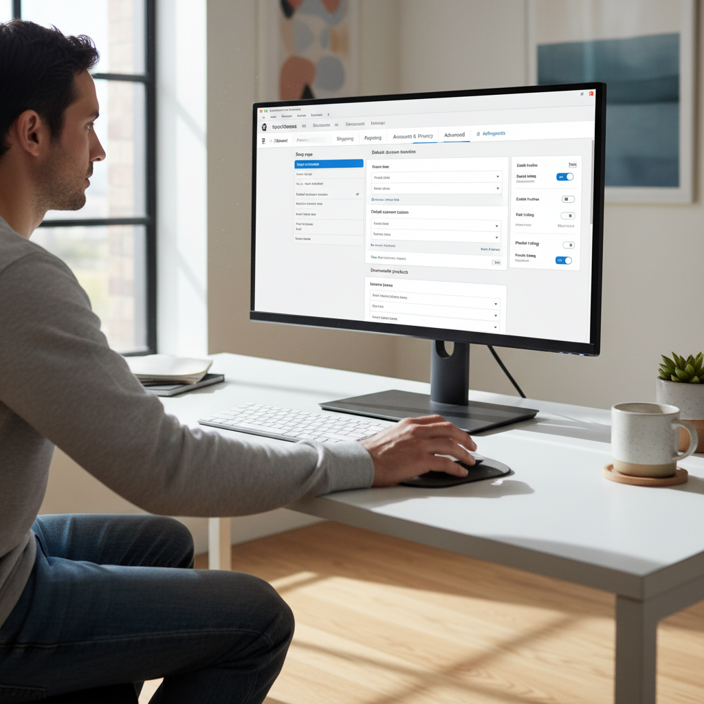 WooCommerce nustatymų konfiguravimas kompiuterio ekrane