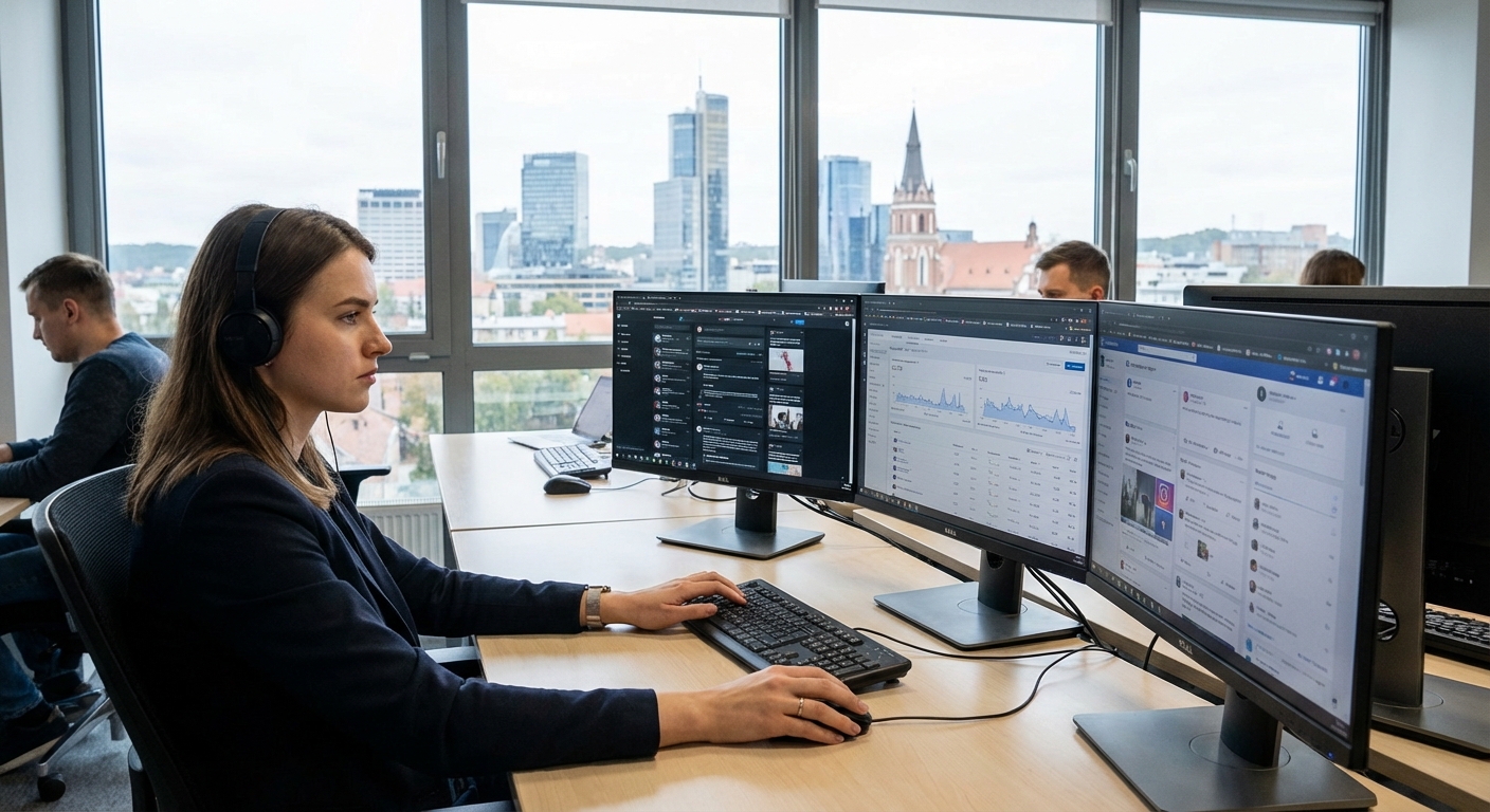 Lietuvos rinkodaros specialistas stebi skaitmenines reklamas socialiniuose tinkluose