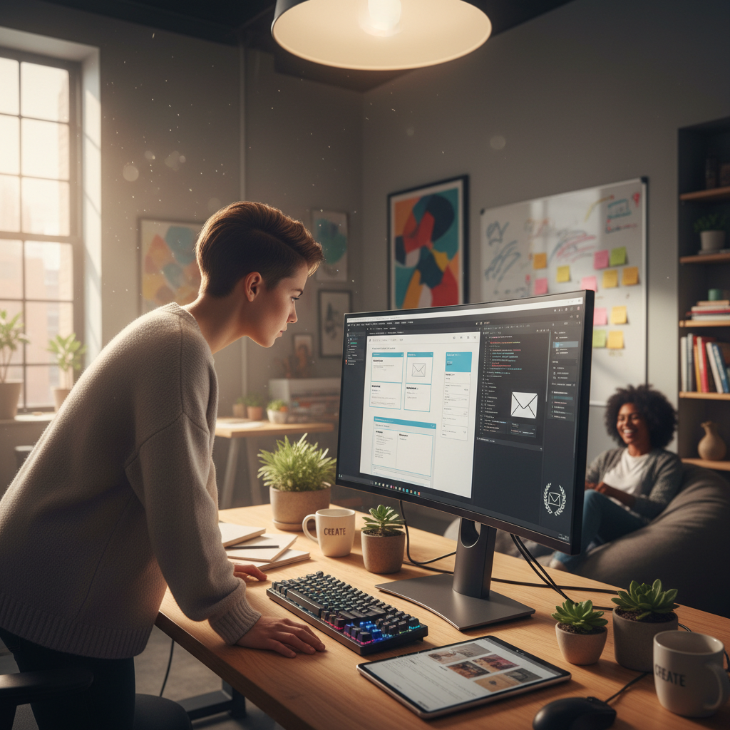 Kūrėjas ruošia personalizuotą el. laiško turinį biure