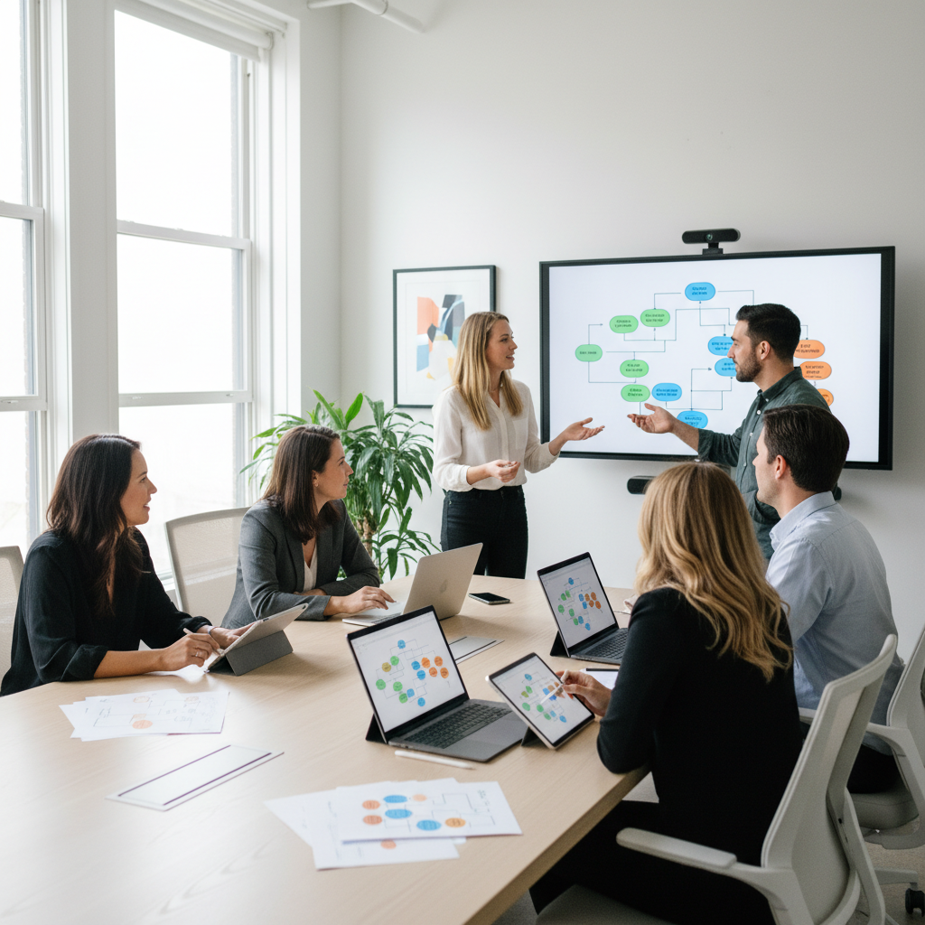 n8n automatizacija marketingo procesams – pagrindinis vaizdas su komanda ir technologijomis