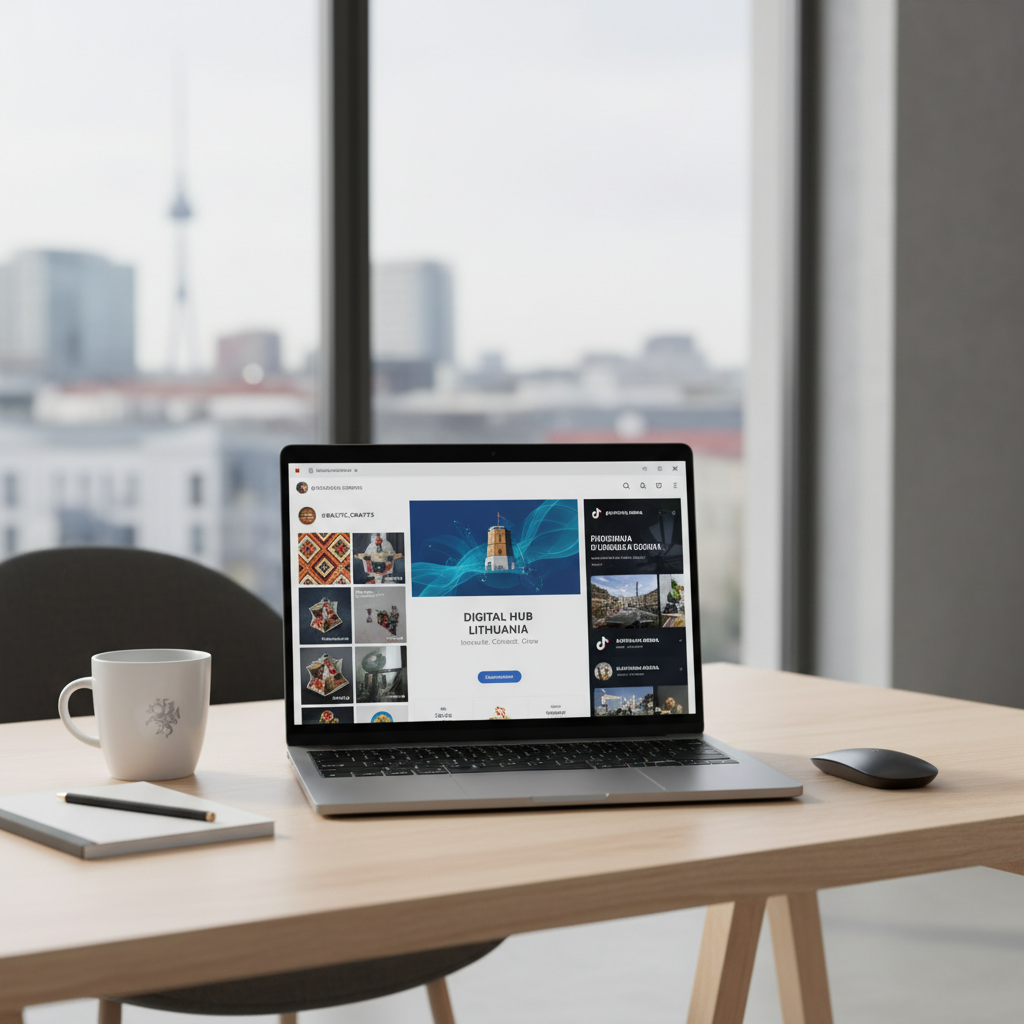 Nešiojamas kompiuteris su socialinių tinklų reklamos kampanijomis prekės ženklui