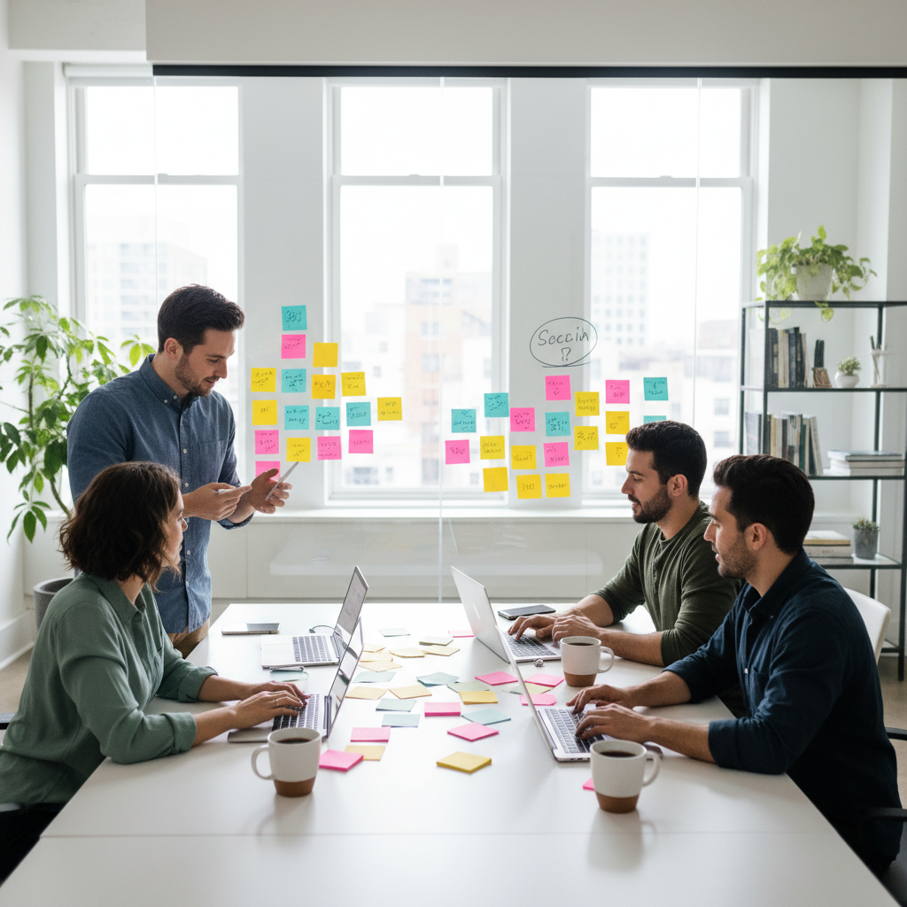 Kūrybinė komanda svarsto turinio idėjas socialiniams tinklams