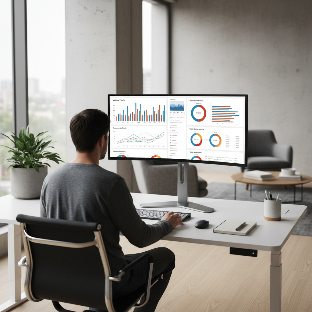 SEO auditas atliekamas analizuojant interneto svetainės duomenis kompiuterio ekrane