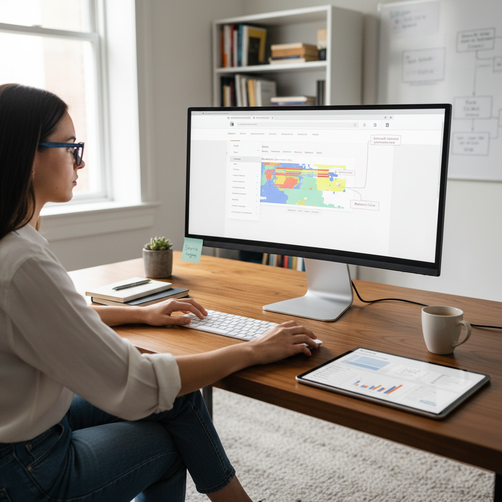 Naudotojas testuoja interneto svetainės naršymą kompiuteriu