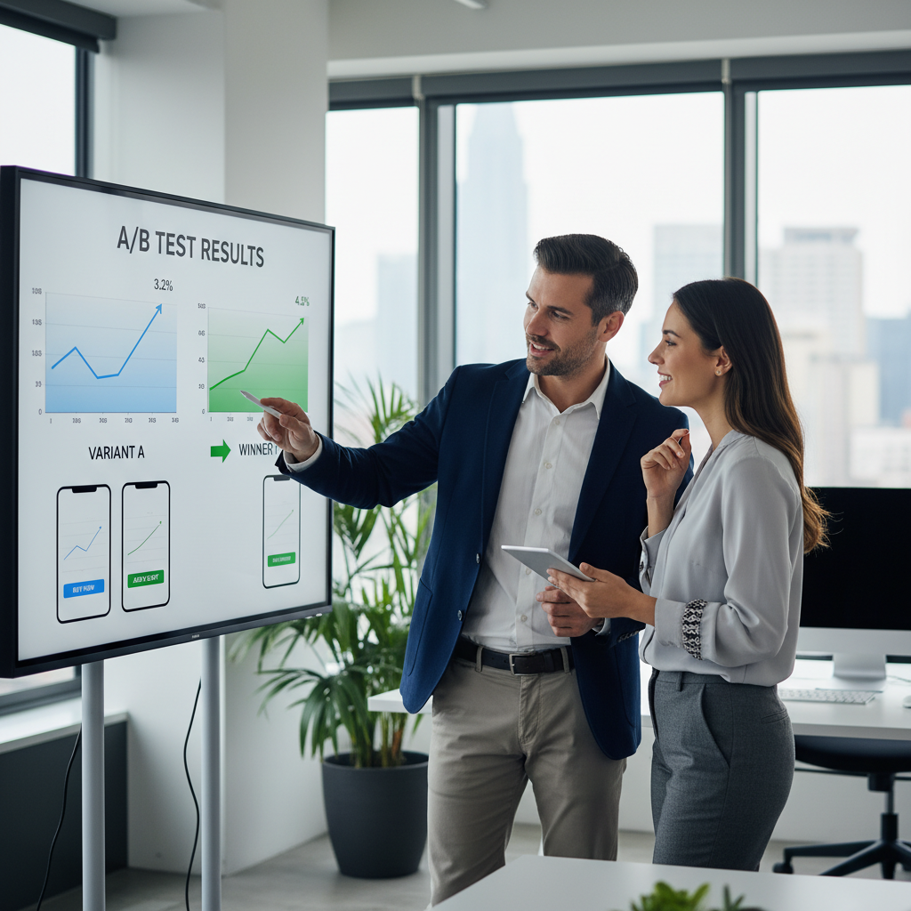 Specialistai aptaria A/B testavimo rezultatus moderniame biure