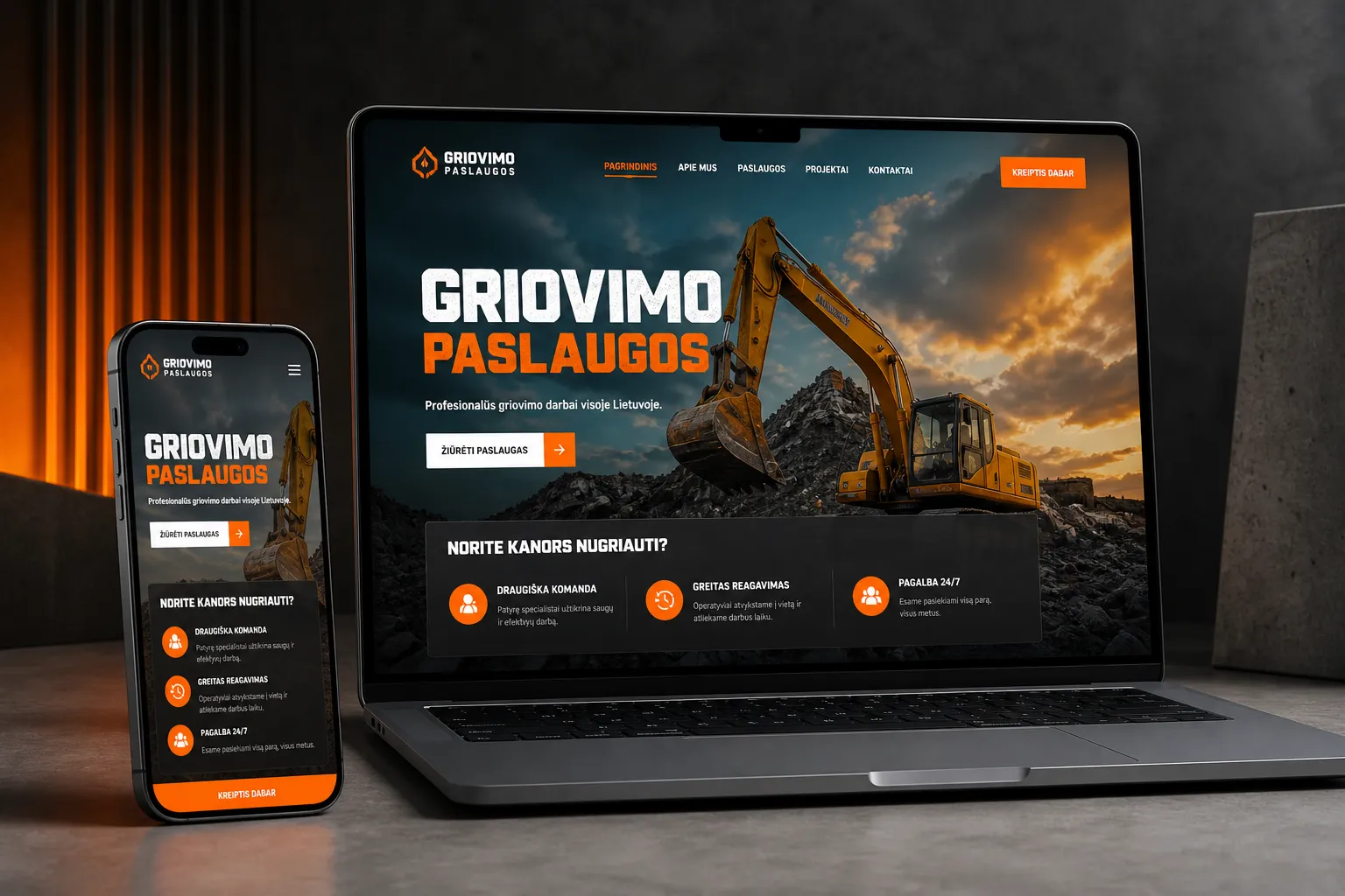 Griovimo paslaugų svetainė ir Google Ads