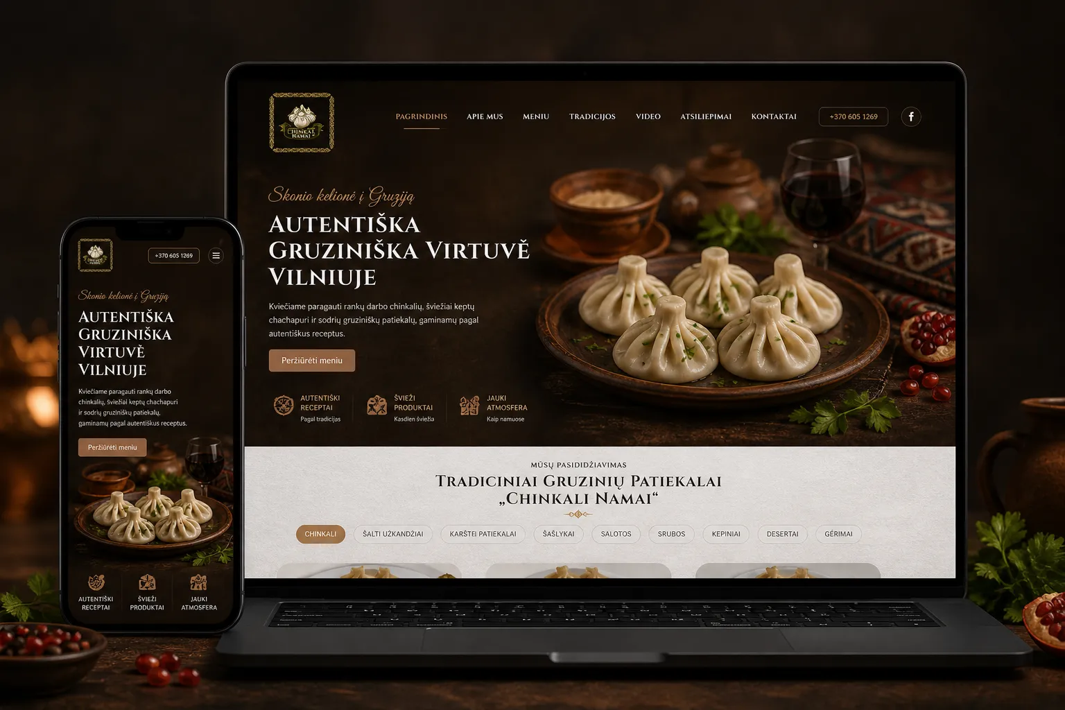 Restorano svetainės kūrimas Chinkali Namai