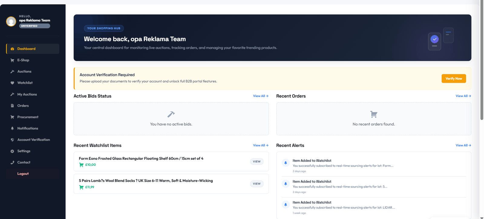 EMERE BID Custom User Dashboard