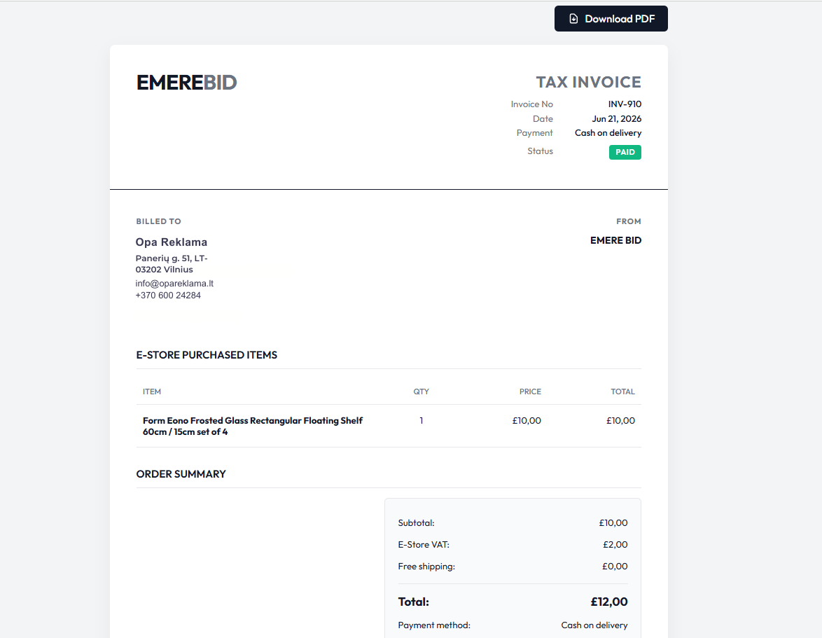 EMERE BID Custom Invoice System