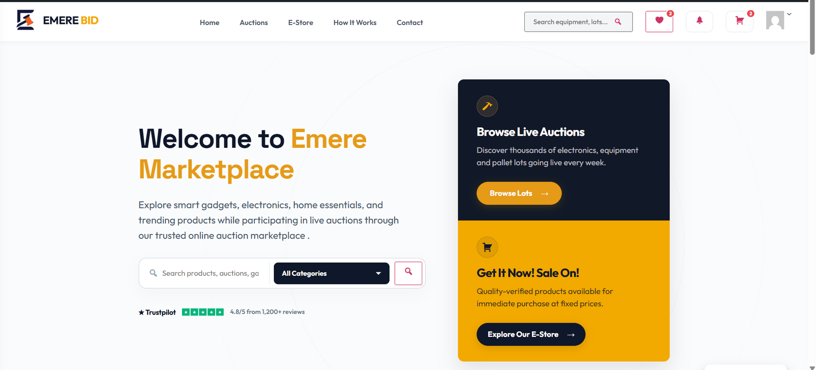 EMERE BID Custom Auction Marketplace Hero