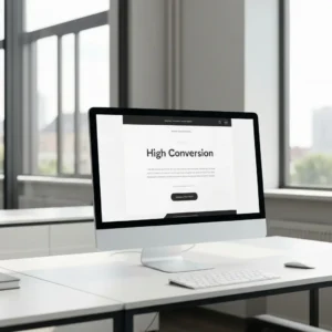 Moderni darbo vieta su rodomu efektyviu landing page ekrane