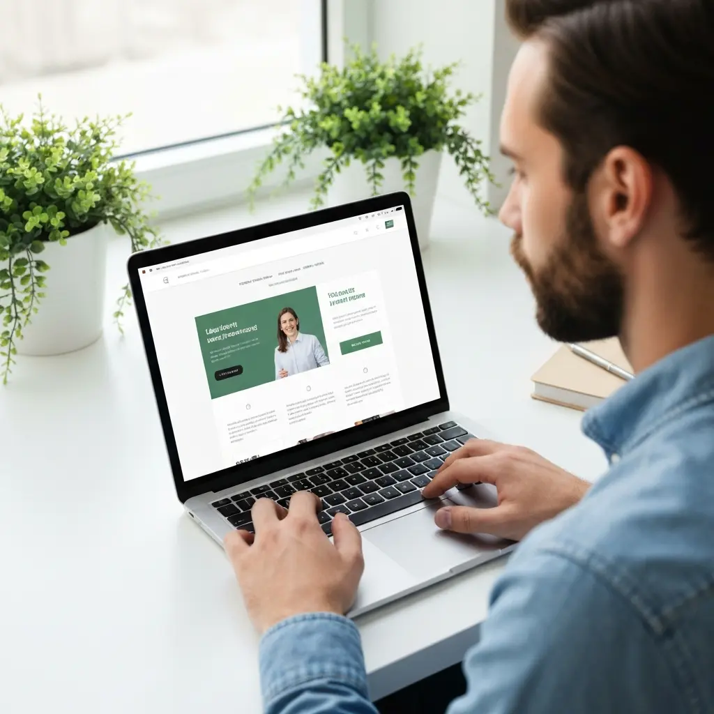 Vartotojas naršo profesionaliai sukurtą landing page