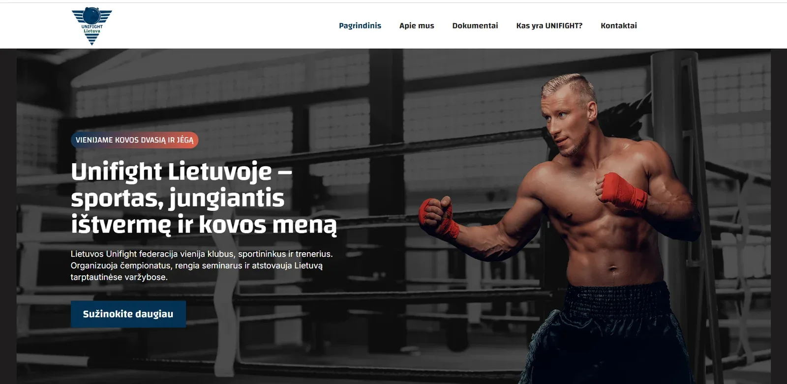 unifight.lt svetainė su kovinio sporto nuotrauka