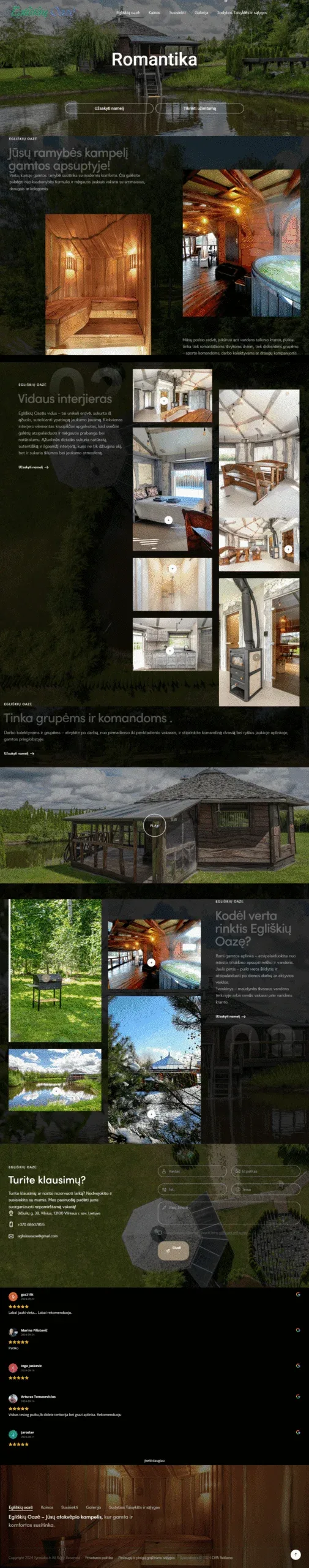 Egliškių oazė svetainės kūrimas – modernus dizainas ir patogi struktūra
