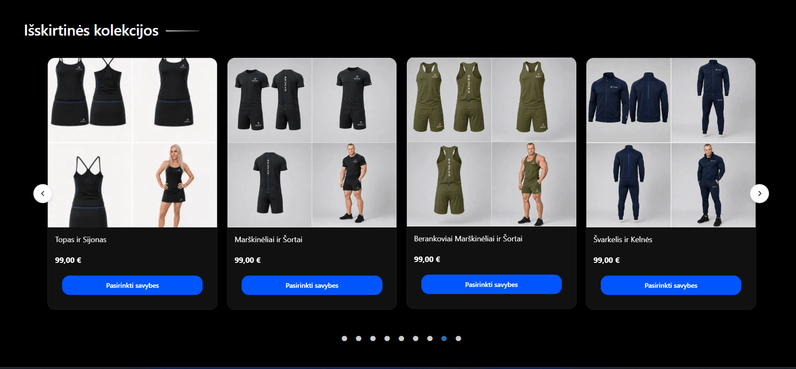 BRUŽAS WooCommerce produktų karuselė su vyriškomis ir moteriškomis kolekcijomis
