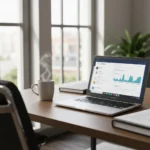 Google My Business paskyros optimizavimo pagrindinis vaizdas su nešiojamuoju kompiuteriu biure
