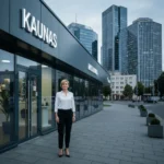 Vietinio verslo savininkas prie parduotuvės Kauno centre