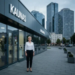 Vietinio verslo savininkas prie parduotuvės Kauno centre