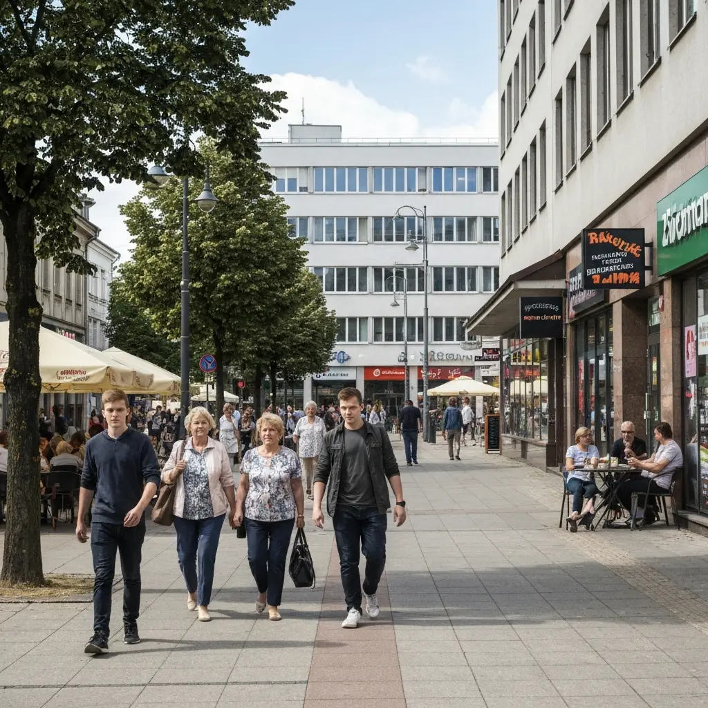 Kauno centre esanti judri verslo gatvė su mažomis parduotuvėmis