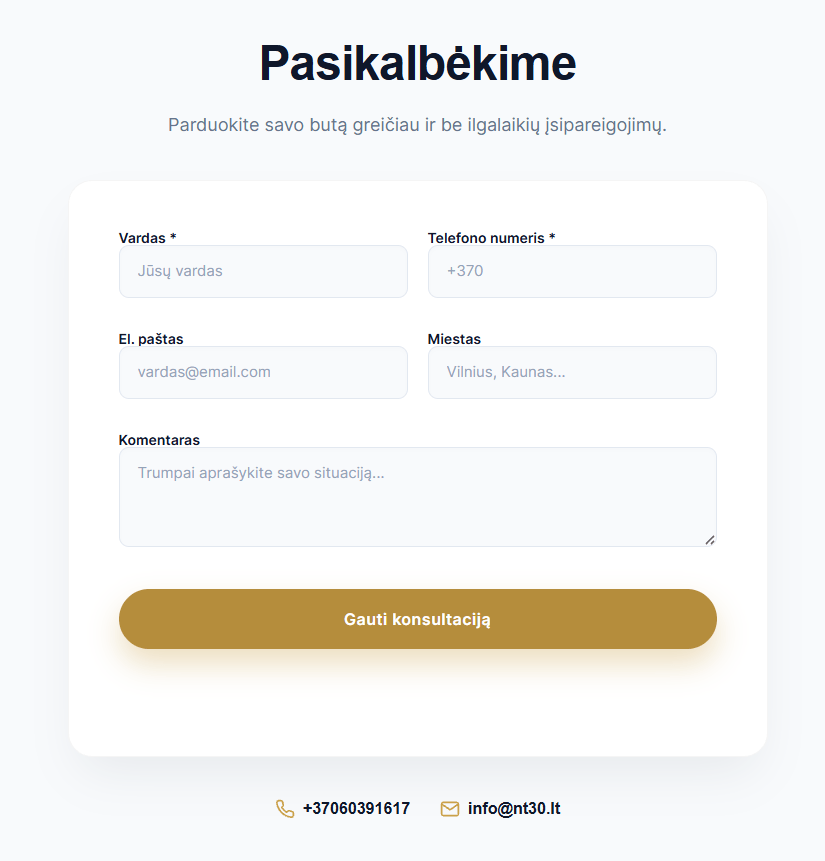 NT30 Pasikalbėkime kontaktų forma nemokamai konsultacijai gauti