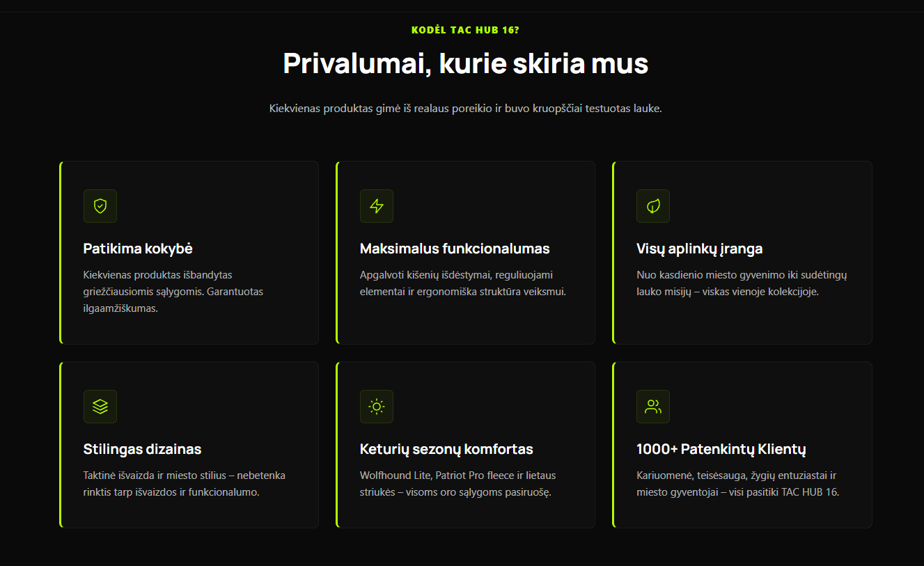 TAC HUB 16 privalumai - patikima kokybė, maksimalus funkcionalumas, stilingas dizainas