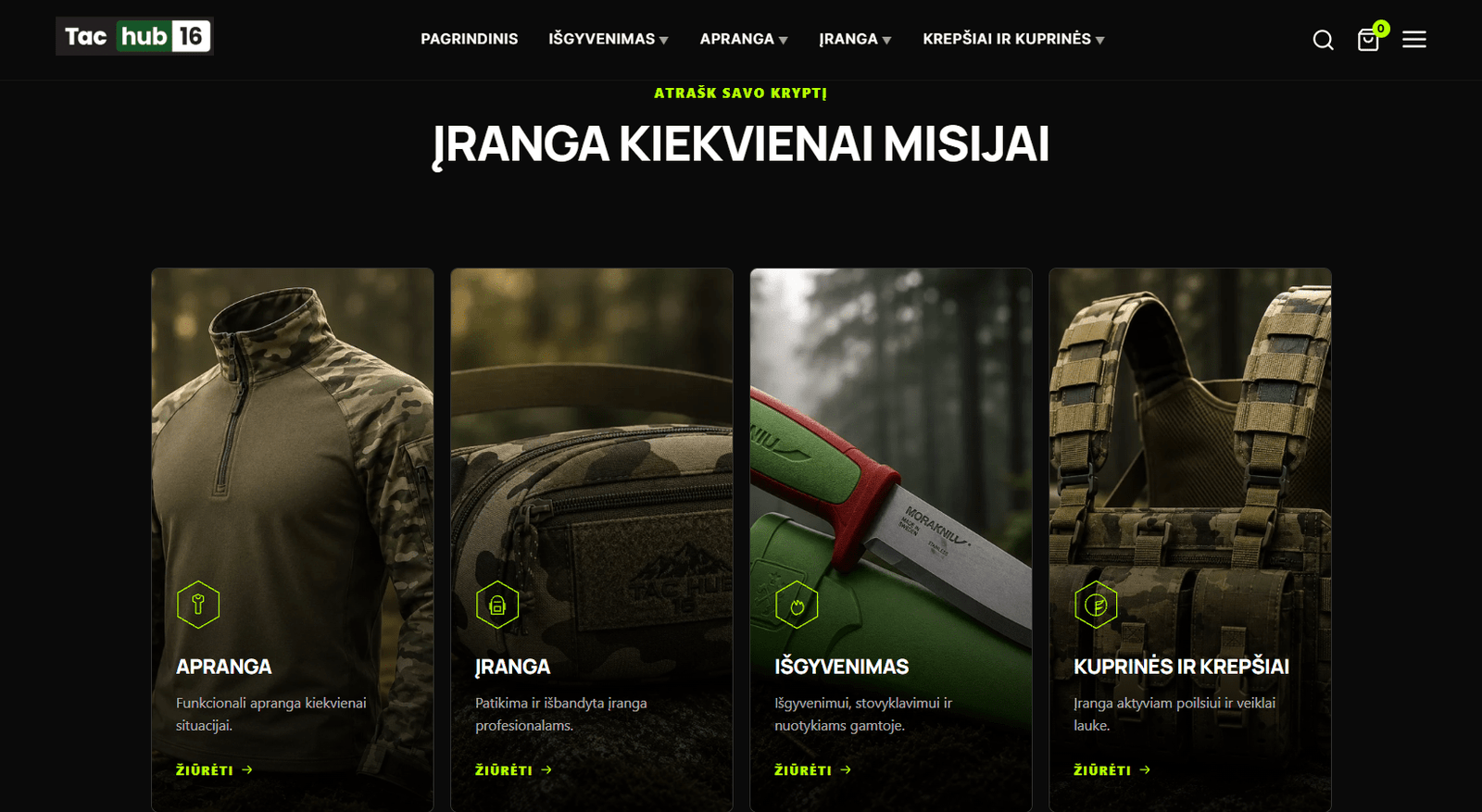 TAC HUB 16 produktų kategorijos - Apranga, Įranga, Išgyvenimas, Kuprinės ir krepšiai