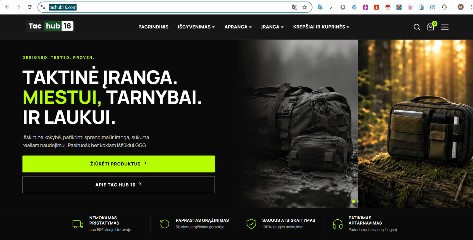 TAC HUB 16 taktinės įrangos e-parduotuvės kūrimas