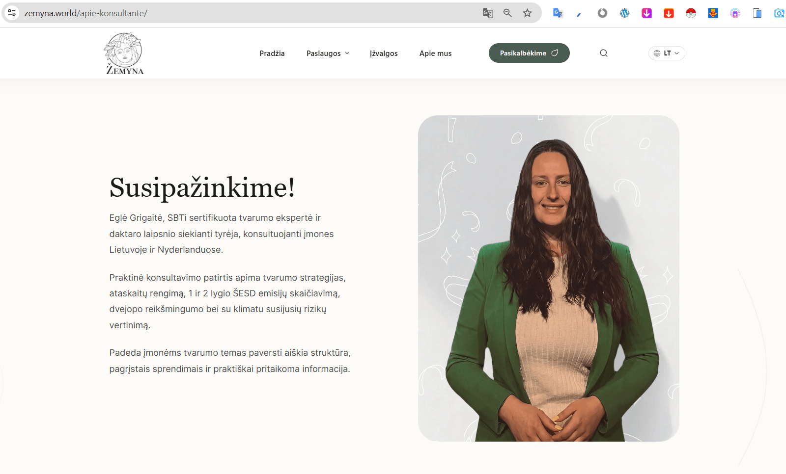 Eglė Grigaitė, SBTi sertifikuota tvarumo ekspertė - Žemyna svetainės Apie mus puslapis