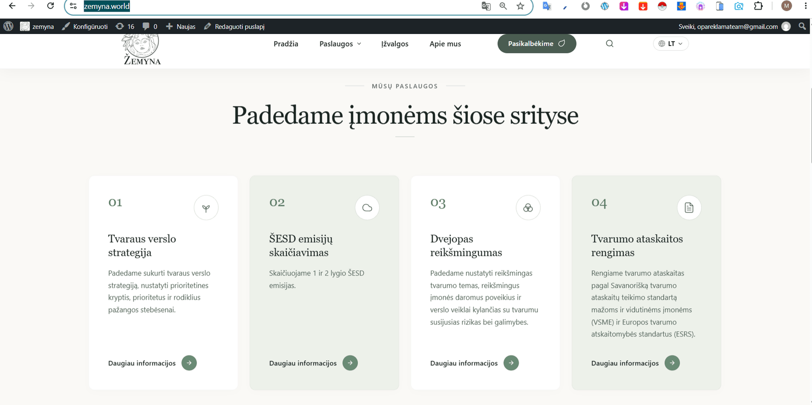 Žemyna tvarumo konsultacijų svetainės kūrimas