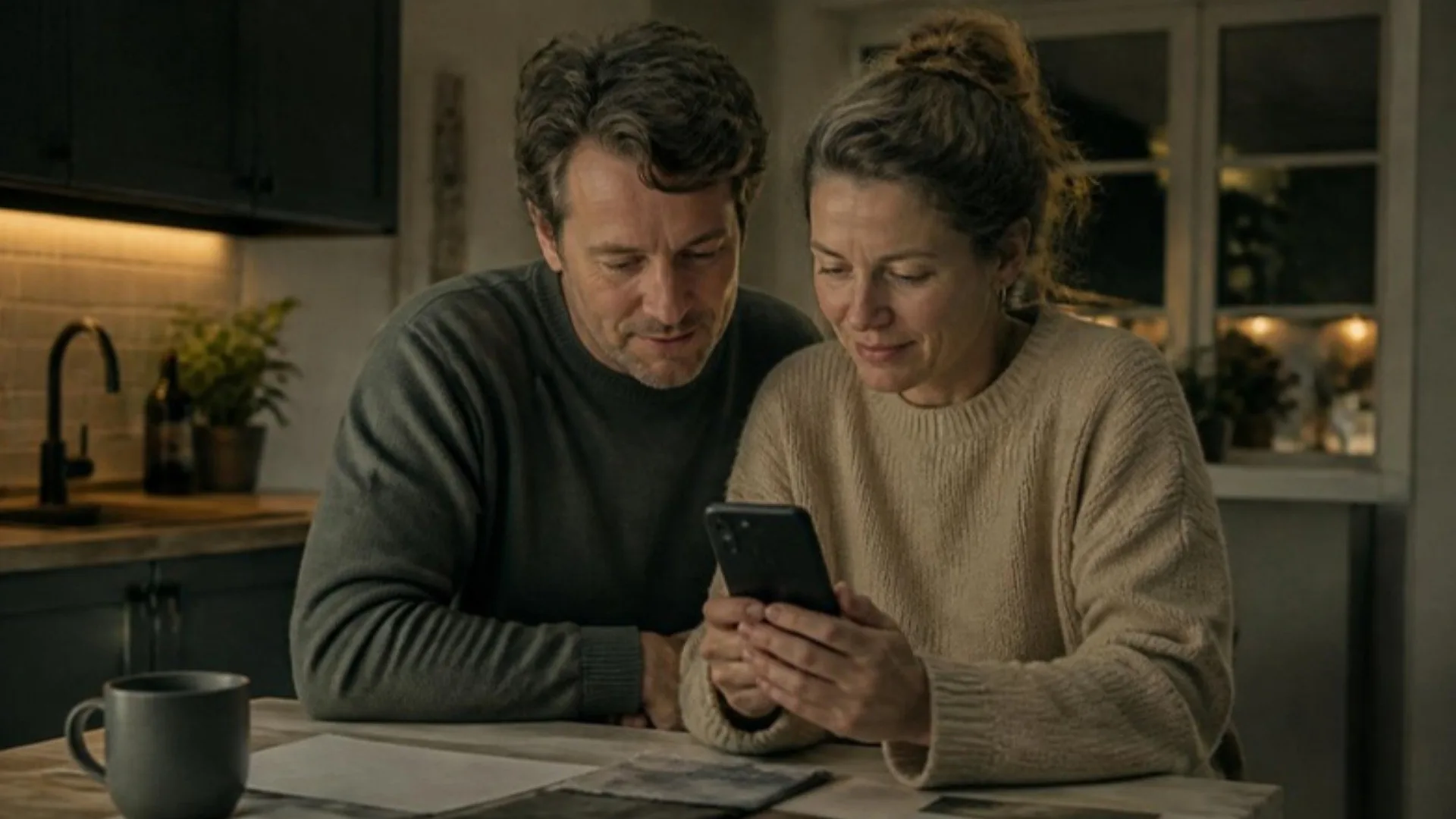 Pora virtuvėje vakare telefone lygina paslaugų kainas